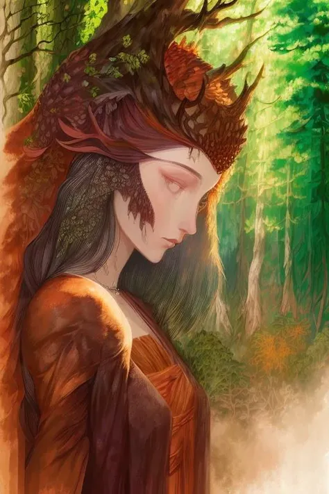 woman in a mythical forest, masterpiece, perfect face, intricate details, horror theme <lora:TCBS:1> chahua, TCBS, outdoors