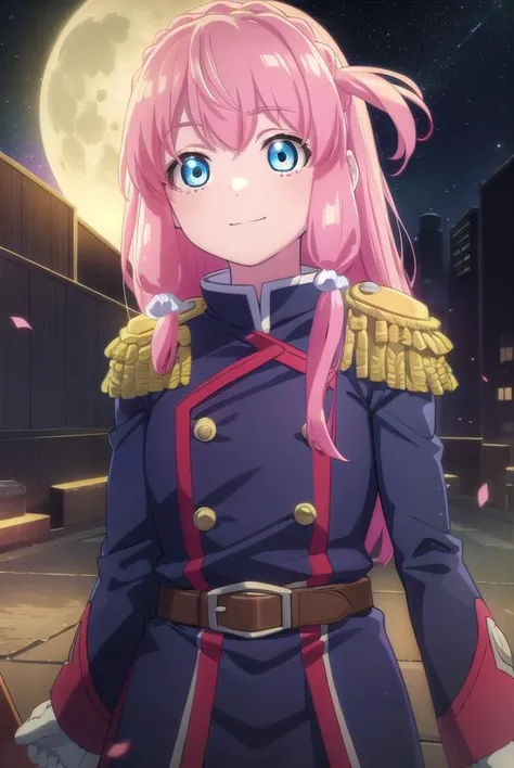 neiookawamura, <lora:nei ookawamura s1-lora-nochekaiser:1>,
nei ookawamura, long hair, blue eyes, hair ornament, pink hair, braid, smile,
BREAK gloves, boots, belt, skirt, uniform, military, military uniform, epaulettes,
BREAK outdoors, space, starry sky, star \(sky\), moon,
BREAK looking at viewer, (cowboy shot:1.5),
BREAK <lyco:GoodHands-beta2:1>, (masterpiece:1.2), best quality, high resolution, unity 8k wallpaper, (illustration:0.8), (beautiful detailed eyes:1.6), extremely detailed face, perfect lighting, extremely detailed CG, (perfect hands, perfect anatomy),