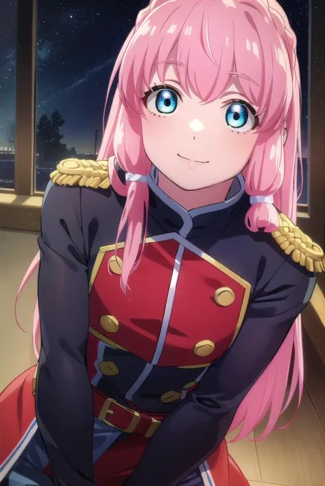 neiookawamura, <lora:nei ookawamura s1-lora-nochekaiser:1>,
nei ookawamura, long hair, blue eyes, hair ornament, pink hair, braid, smile,
BREAK gloves, boots, belt, skirt, uniform, military, military uniform, epaulettes,
BREAK outdoors, space, starry sky, star \(sky\), moon,
BREAK looking at viewer, (cowboy shot:1.5),
BREAK <lyco:GoodHands-beta2:1>, (masterpiece:1.2), best quality, high resolution, unity 8k wallpaper, (illustration:0.8), (beautiful detailed eyes:1.6), extremely detailed face, perfect lighting, extremely detailed CG, (perfect hands, perfect anatomy),