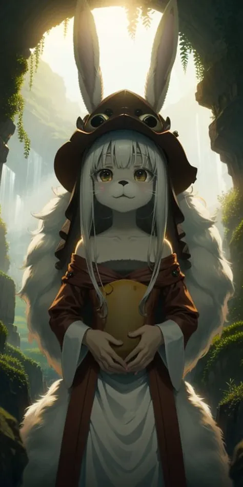 dreamlikeart, masterpiece, best quality; (Nanachi | bunny_girl, furry), abyssal hat, solo; fourth layer, nanachi's hideout, 8k, 4k, (highres:1.1), best quality;