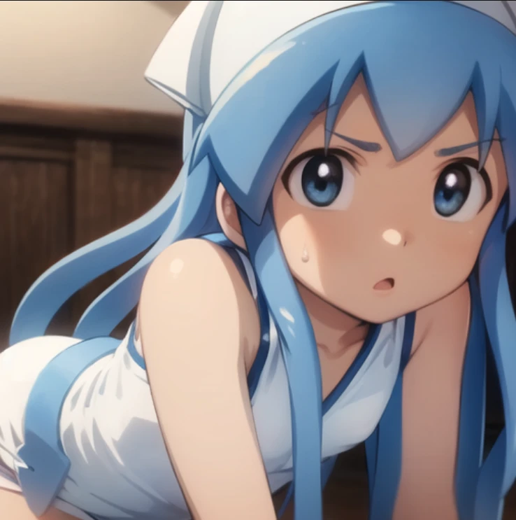 beautiful, masterpiece, best quality, extremely detailed face, perfect lighting, 1girl, solo, <lora:Ikamusume:1>, ikamusume, white dress, cowboy shot