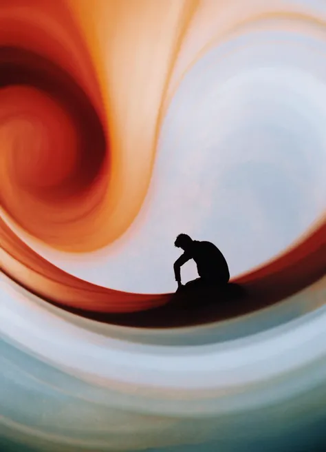 score_6_up BREAK photo, realistic BREAK abstract, motion blur, warm color palette, 1boy, red yellow dominant colors, surreal effect, multiple exposures, ghosting image, contemporary portrait, overlapping visual elements, gradient, soft focus,