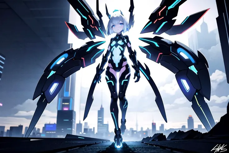 , ,(masterpiece:1.1),[Futuristic cityscape, Full body shot, Flying with wings, Athletic, Futuristic fairy, Small breasts, Electric blue eyes, Silver hair in a bob cut, Determined expression, Bold and fearless, Neon, sci-fi lighting], [bioluminescent], , [[sweating]], [[tears]],,[cga colored lighting, raytracing, HDR]