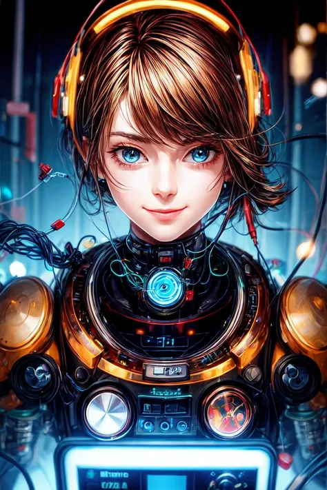 portrait512 Cyborg512 Tay512, electronics, motors, wires, buttons, lcd <lora:add_detail:2>