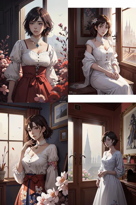 elegant, beautiful woman in colourful clothing, ultrafine illustrated, ultradetailed flowery environment, by conrat roset, makoto shinkai, craig mullins, alphonse murac, detailed artwork, extremely detailed and high quality, global illumination, octane render, digital art trending on artstation