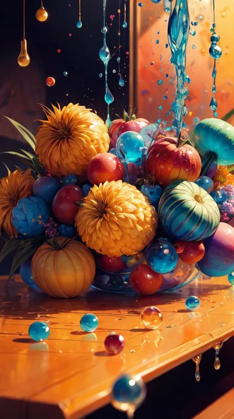 (flat color:1.1),(colorful:1.3),(masterpiece:1.2), best quality, masterpiece, original, extremely detailed wallpaper, looking at viewer,Abstract, 8K, photo shot from front, mid-body portrait, highly-detailed, lots of delicious tropical fruits with drops of moisture on table, a lot of details,floating colorful water,, mysterious expression,stuart little, in a modern and abstract setting, with bold and colorful abstract art, blurred background, bright lighting,<lora:add_detail:0.5>,<lora:more_details:0.25>,<lora:FantasyWorldV1:0.25>,