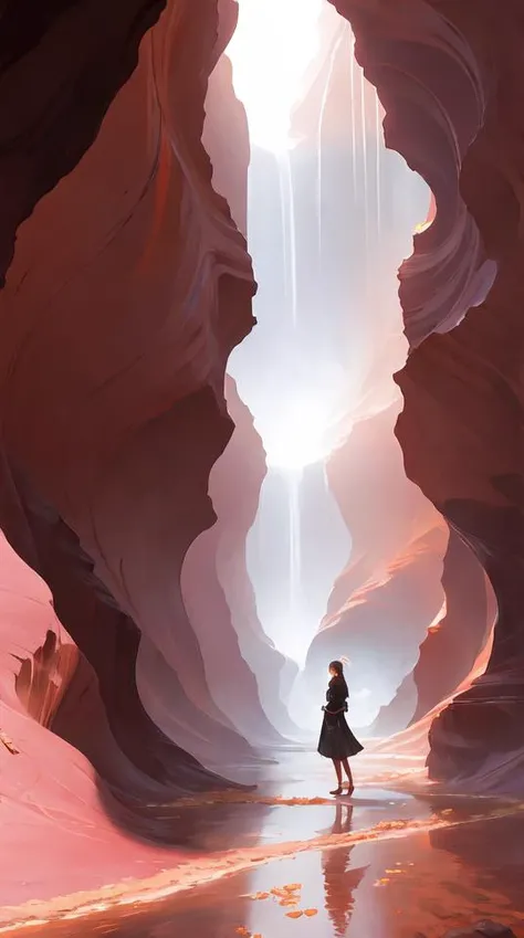 Celestial majestic luxurios futuristic other worldly realm with Singaporean royal gold lush volcano, set on Antelope Canyon with white thermal waters flowing down pink travertine terraces, relaxing, ethereal and dreamy, during the thunderstorms and multiversal tornado with chaotic disaster, visually stunning, from Star Trek 2021, illustration, by WLOP and Ruan Jia and Mandy Jurgens and William-Adolphe Bouguereau, Artgerm