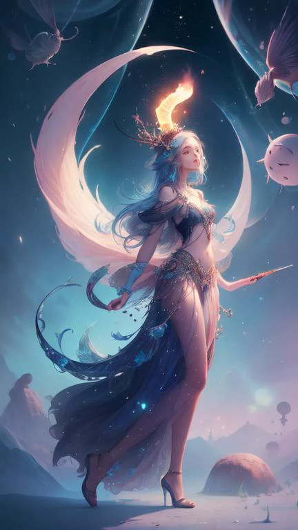 best quality,masterpiece,ultra high resolution,(Shoot real:1.4),Surrealism,like a dream,Beautiful blue-skinned goddess wearing phoenix and peacock, Nautilus, A betta,The creation of fantasy,Brain conch,dream conch,Biopunk Nautilus,Exciting color schemes, Surrealism, Abstract, psychedelia,