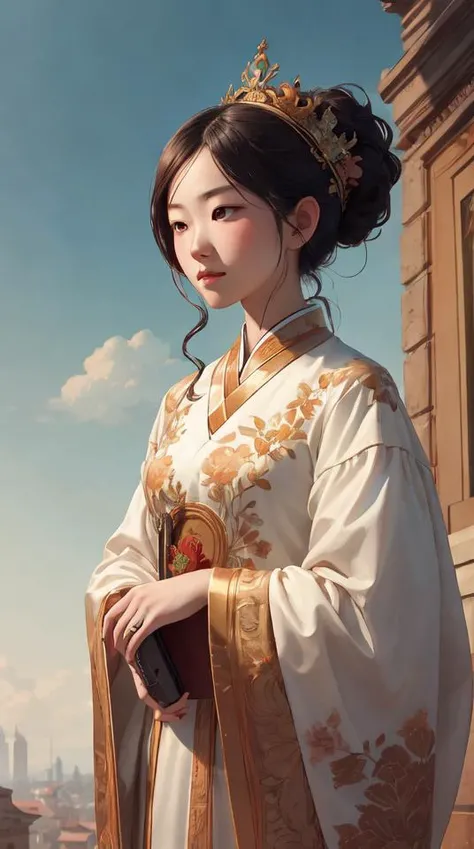 guofeng,illustration,1girl,best quality,highly detailed,best quality,masterpiece,an extremely delicate and beautiful,extremely detailed,8k wallpaper,Amazing,finely detail,best quality,official art,extremely detailed CG unity 8k wallpaper,(style of Victo Ngai:0.5),cute,