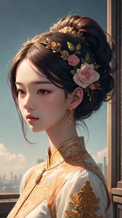 guofeng,illustration,1girl,best quality,highly detailed,best quality,masterpiece,an extremely delicate and beautiful,extremely detailed,8k wallpaper,Amazing,finely detail,best quality,official art,extremely detailed CG unity 8k wallpaper,(style of Victo Ngai:0.5),cute,