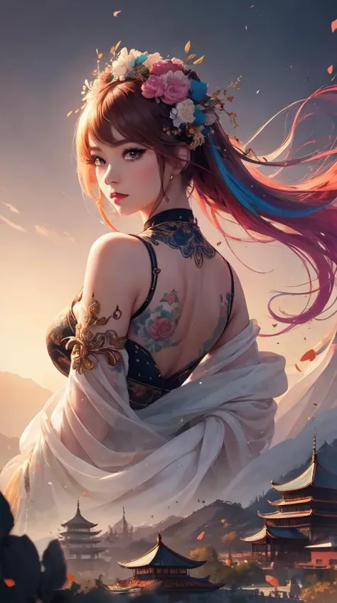 aesthetic,masterpiece,photorealistic,entangle,mandala,tangle,entangle,ecstasy of flower,dynamic angle,the most beautiful form of chaos,elegant,a brutalist designed,vivid colours,romanticism,atmospheric,(fluttered detailed ink splashs), (illustration),1girl,(long hair),electronics, motors, wires, buttons, lcd,lacivious pose,(expressionless ,hair ornament:1.4)chinese clothes,(focus on), color Ink wash painting,(ink splashing),color splashing,((colorful)),[sketch], Masterpiece,best quality, beautifully painted,highly detailed,(denoising:0.7),[splash ink],yin yang,a lot of details,mysterious expression, in a modern and abstract setting, with bold and colorful abstract art, photo shot from front,highly-detailed, (flat color:1.1),(colorful:1.3),(masterpiece:1.2), best quality, masterpiece, original, extremely detailed wallpaper,from everywhere, looking at viewer,upper body, full body,
there is an ancient palace beside the girl,oriental city,eastern architecture,a lot of details,mysterious expression, in a modern and abstract setting, with bold and colorful abstract art,bright lighting,movie studio (analog film:1.3) (vhs movie) (photorealistic) (screencap) (cinematic lighting) (sharp focus) (80sDarkFantasySD15b:1.0),,natural lights, photorealism, cinematic,