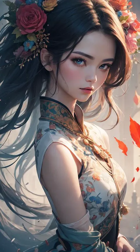 aesthetic,masterpiece,photorealistic,entangle,mandala,tangle,entangle,ecstasy of flower,dynamic angle,the most beautiful form of chaos,elegant,a brutalist designed,vivid colours,romanticism,atmospheric,(fluttered detailed ink splashs), (illustration),1girl,(long hair),electronics, motors, wires, buttons, lcd,lacivious pose,(expressionless ,hair ornament:1.4)chinese clothes,(focus on), color Ink wash painting,(ink splashing),color splashing,((colorful)),[sketch], Masterpiece,best quality, beautifully painted,highly detailed,(denoising:0.7),[splash ink],yin yang,a lot of details,mysterious expression, in a modern and abstract setting, with bold and colorful abstract art, photo shot from front,highly-detailed, (flat color:1.1),(colorful:1.3),(masterpiece:1.2), best quality, masterpiece, original, extremely detailed wallpaper,from everywhere, looking at viewer,upper body, full body,
there is an ancient palace beside the girl,oriental city,eastern architecture,a lot of details,mysterious expression, in a modern and abstract setting, with bold and colorful abstract art,bright lighting,movie studio (analog film:1.3) (vhs movie) (photorealistic) (screencap) (cinematic lighting) (sharp focus) (80sDarkFantasySD15b:1.0),,natural lights, photorealism, cinematic,