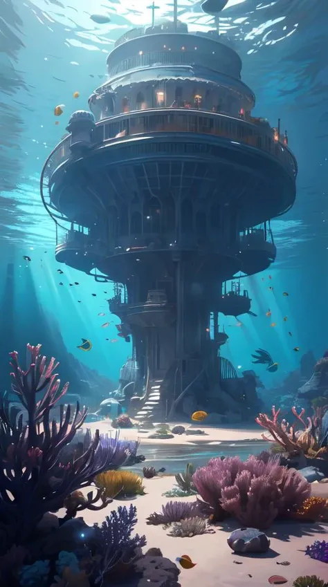 las vegas under the sea, in style of johan grenier, greg rutkowski, artstation, 8 k 3 d, unreal engine, highly detailed, octane render, very intricate, cinematic lighting