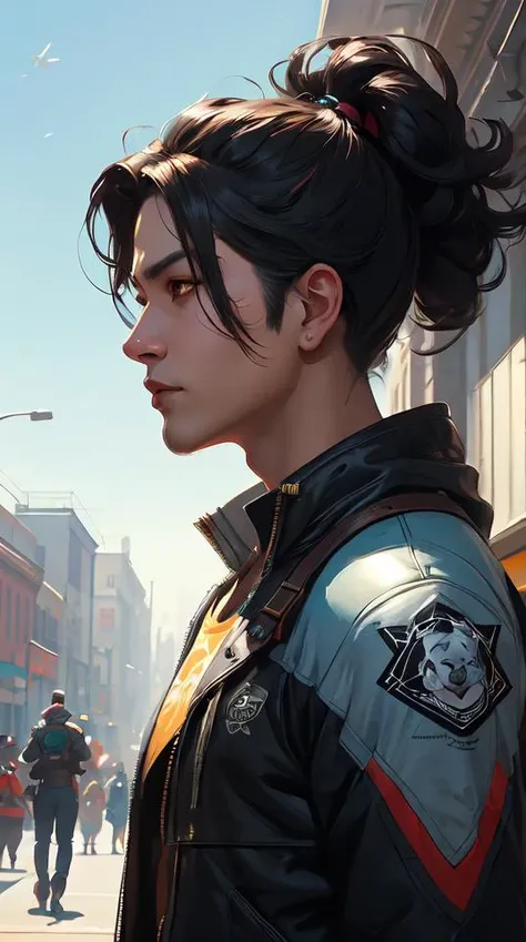 Greg Manchess portrait painting of a Lobo as Overwatch character, medium shot, asymmetrical, profile picture, Organic Painting, sunny day, Matte Painting, bold shapes, hard edges, street art, trending on artstation, by Huang Guangjian and Gil Elvgren and Sachin Teng