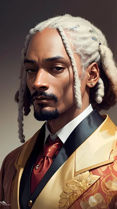 a tall, muscular young black man with white curly hair and a white beard wearing a Japanese making an angry face smoking a cigarette behind him is a wall written crow