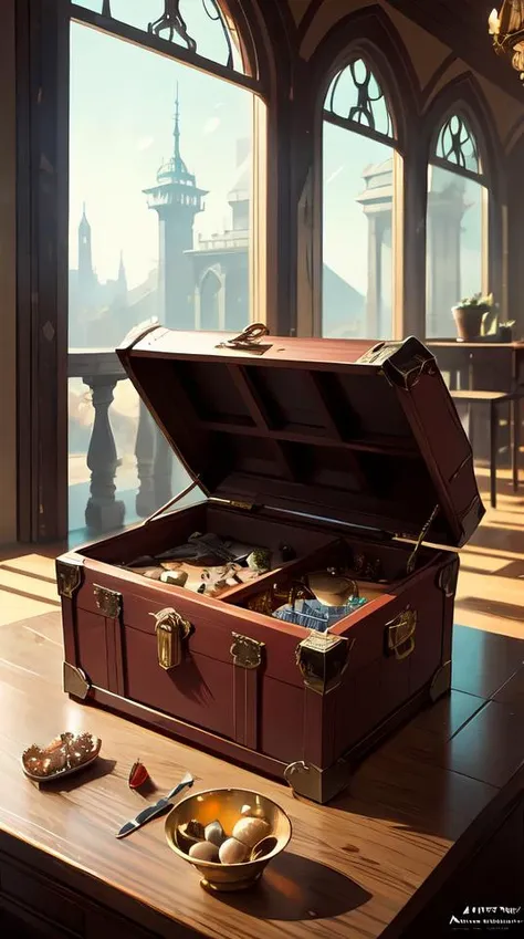 A living treasure chest with sharp teeth, highly detailed, intricate crystals, sharp focus, interior design art by Artgerm and Greg Rutkowski and WLOP