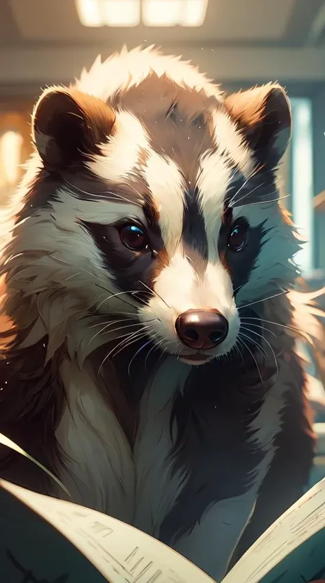 highly detailed portrait of a cute badger, unreal engine, fantasy art by greg rutkowski, loish, rhads, ferdinand knab, makoto shinkai and lois van baarle, ilya kuvshinov, rossdraws, tom bagshaw, alphonse mucha, global illumination, radiant light, detailed and intricate environment