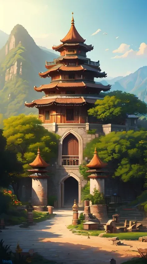 matte painting of a beautiful tai lue village, digital art, trending on artstation