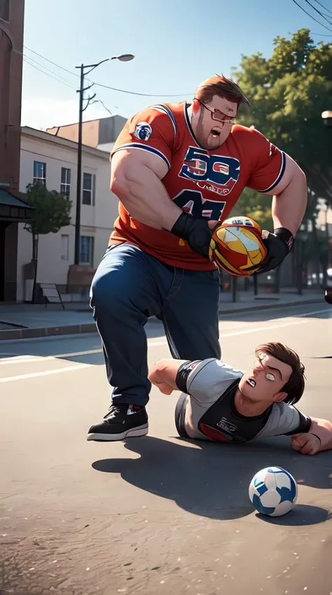 peter griffin beating brian, from family guy, hyperrealism, octane render, 8 k, high resolution, art by artgerm