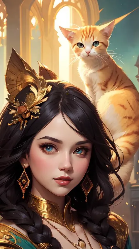 portrait of cat with dreadlocks wearing gold chain focus cute eye enchanted official fanart behance hd artstation by Jesper Ejsing, by RHADS, Makoto Shinkai and Lois van baarle, ilya kuvshinov, rossdraws portrait, highly detailed, digital painting, concept art, sharp focus, cinematic lighting, art by artgerm and greg rutkowski and alphonse mucha radiant light, peter mohrbacher, ferdinand knab, artgerm, portrait happy colors, bright eyes, clear eyes, warm smile