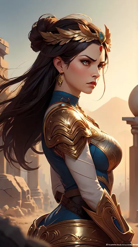 pixel art of The Greek godess Hera looking angry, rusty armor, portrait, digital painting, artstation, concept art, smooth, sharp focus, beautiful face, symmetric face, cinematic, videogame cover art, by Artgerm and Greg Rutkowski and Alphonse Mucha
