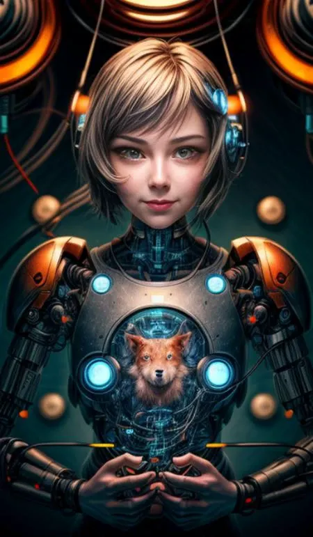 portrait512 Cyborg512 Tay512, animals,electronics, motors, wires, buttons, lcd <lora:add_detail:2>