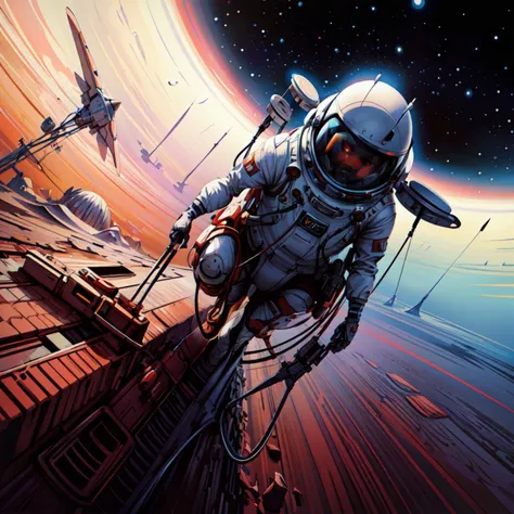 "realistic detailed image of an cosmonaut alone in the tundra next to whale skeleton in the style of Francis Bacon, Surreal, Norman Rockwell and James Jean, Greg Hildebrandt, and Mark Brooks, triadic color scheme, By Greg Rutkowski, in the style of Francis Bacon and Syd Mead and Edward Hopper and Norman Rockwell and Beksinski, open ceiling, highly detailed, painted by Francis Bacon, painted by James Gilleard, surrealism, airbrush, Ilya Kuvshinov, WLOP, Stanley Artgerm, very coherent, art by Takato Yamamoto and James Jean"
abstract dream, space, intricate, grand scale, alone, cinematic film still, insane detail, sharp focus, depth of field, realistic lighting, (realistic perspective), complex, (multiple subjects), 4k HDR,<lora:add_detail:0.5>,<lora:more_details:0.25>,<lora:20230530123038:0.25>,