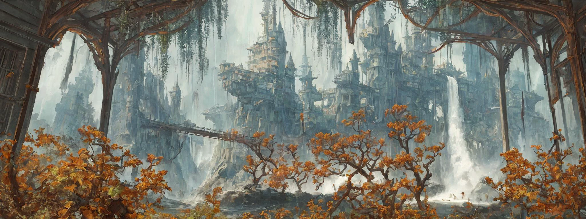 old painting style, abandoned overgrown castle mansion in a forest, oversaturated, princess tower, gazebo, balcony, colorful, highly detailed, high resolution, ray tracing reflections, dramatic lighting, 8k vibrant colors, detailed acrylic, intricate complexity, soft natural volumetric cinematic perfect light, oil painting,star \(sky\), a larger plants, landscape, empty, waterfall, claping,fire, ruin, smoking,warship,a large gunfire,bodies and skull, a lot of widelife,