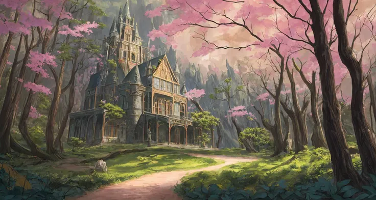 old painting style, colorful, highly detailed, high resolution, ray tracing reflections, dramatic lighting, 8k vibrant colors, detailed acrylic, intricate complexity, soft natural volumetric cinematic perfect light, oil painting,
star \(sky\), landscape, empty, a larger plants, waterfall, claping,small fire, ruin, smoking,warship,a large gunfire,bodies and skull, a lot of widelife,abandoned overgrown castle mansion in a forest, oversaturated, princess tower, gazebo, balcony,