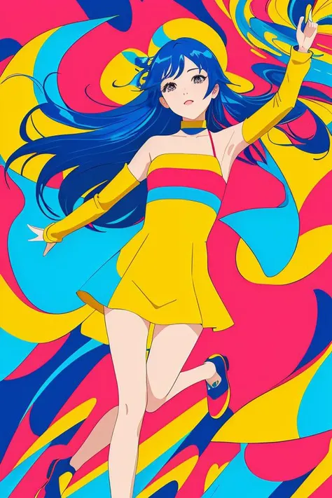(masterpiece, best quality:1.3), (flat color:1.3),(colorful:1.3),looking at viewer,1girl,solo,floating colorful water,(2D:1.3)
