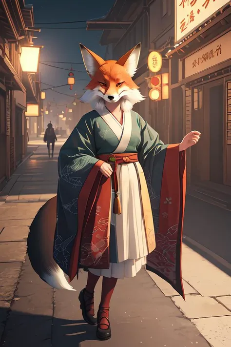 rpg character design, anthropomorphic fox wearing kitsune mask, in the style of killian eng kawase hasui, 3 d render, artstation trending, 8 k, octane render, photorealistic, volumetric lighting caustics, surreal