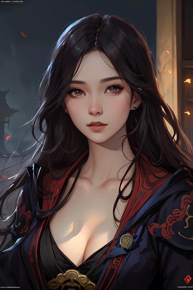 beautiful mystery and gorgerous and black magic and stunning female ninja by video game ninja gaiden portrait+smoky eyes+light flowing hair, in mudra and firefly night ruin tokyo temple, ultradetail face, art and illustration by tian zi and craig mullins and WLOP and alphonse mucha, dynamic light, ssci-fi, fantasy, intricate complexity, fantasy world concept, watermark, blurry, hyperrealism 8k