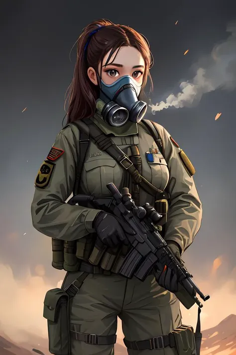 woman with s 1 0 gas mask and a tactical uniform, mechanically augmented, trending on artstation, mysterious