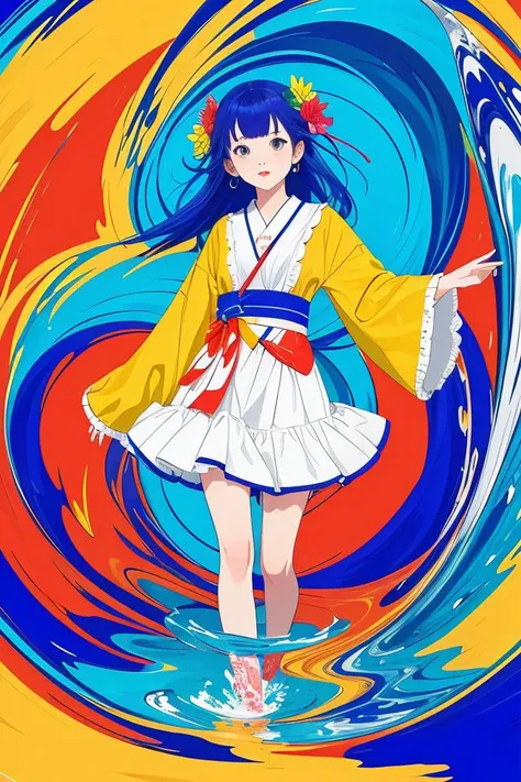 (flat color:1.1),(colorful:1.3),(masterpiece:1.2), best quality, masterpiece, original, extremely detailed wallpaper, looking at viewer,1girl,solo,floating colorful water