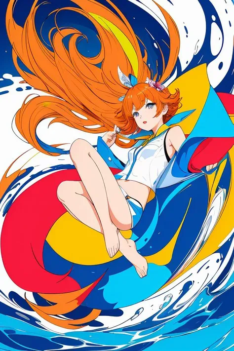 (masterpiece, best quality:1.3), (flat color:1.3),(colorful:1.3),looking at viewer,1girl,solo,floating colorful water,(2D:1.3)