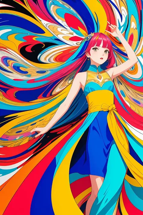 (flat color:1.1),(colorful:1.3),(masterpiece:1.2), best quality, masterpiece, original, extremely detailed wallpaper, looking at viewer,1girl,solo,floating colorful water