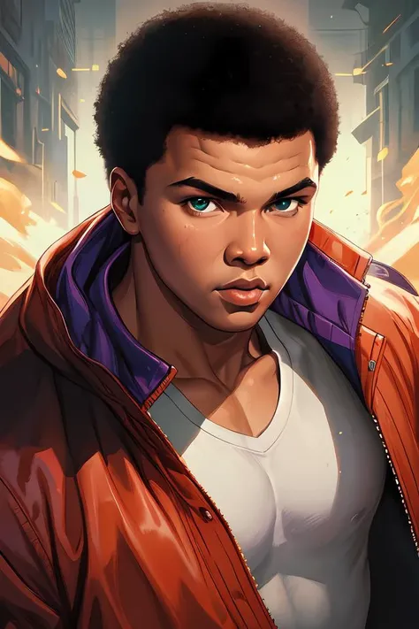 young muhammad ali, manga cover art, detailed color portrait, artstation trending, 8 k, greg rutkowski