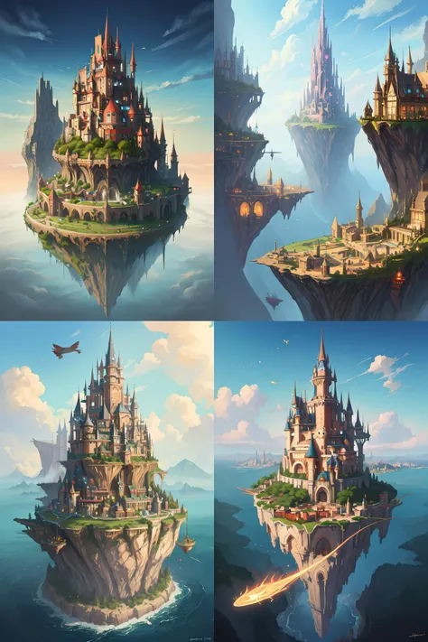 fantasy concept art, floating magic city, 8k high detail