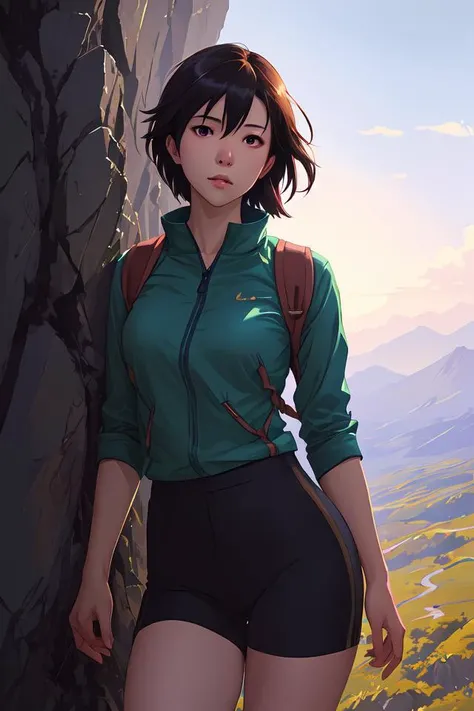 a girl on a hike, sexy outfit, medium shot, visible face, detailed face, perfectly shaded, atmospheric lighting, by makoto shinkai, stanley artgerm lau, wlop, rossdraws