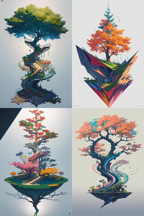 tree but minimalistic concept art by frank stella and gilleard james, colorful, vray, depth of field, trending on artstation, minimalism