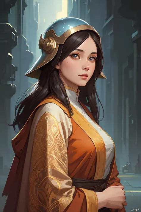 Character design of a scifi religious monk with helmet, symmetrical, center punched, Archviz, elegant, intricate, digital painting, artstation, concept art, smooth, sharp focus, illustration, art by artgerm and greg rutkowski and alphonse mucha
