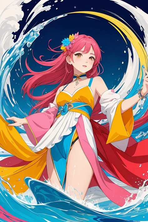 (flat color:1.1),(colorful:1.3),(masterpiece:1.2), best quality, masterpiece, original, extremely detailed wallpaper, looking at viewer,1girl,solo,floating colorful water