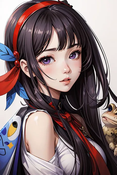 close-up view of the face of an anime-style girl being brainwashed by a psychic toad demon. masterpiece. stunning masterfully created by Range Murata and Artgerm.