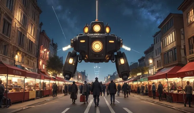 8k,masterpiece,best quality, science fiction, future style \(module\),steampunk, landscape,Mysterious and Steel Cold, crowding street, stars sky, a small aerobat, and universe in the sky, empty, (street view),people,cars,shopping,festival, smoking, cure happy, activity,sunny,cellphone, robots,abstract dream, space, intricate, grand scale, alone, cinematic film still, insane detail, sharp focus, depth of field, realistic lighting, (realistic perspective), complex, (multiple subjects), 4k HDR,use your imagination, evenly mix females and males of all ages and races in same proportions, (Asians) and Europeans and Africans and Latinos, don't forget to add some kids and (((old) people)), all faces and pictures must be different, use all spectre of your different emotions from happiness to anger, do what you want and how you want,