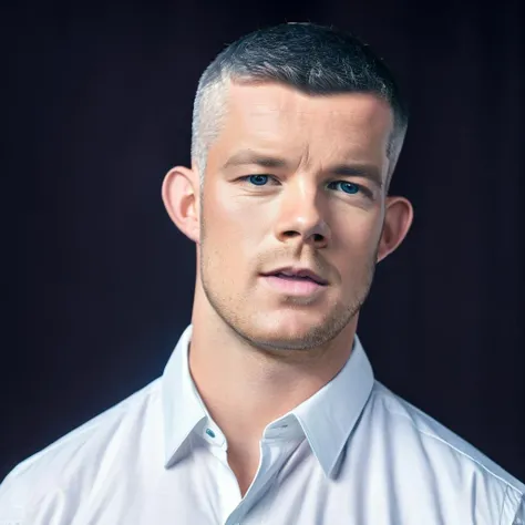 A photograph of rTovey wearing a white formal shirt, detailed body, detailed shadows, detailed background, ultra quality, Canon EOS 5D Mark IV, studio lighting, film grain, incredible detail, incredible quality, (medium full shot:1), action shot, best quality, high quality, 8k uhd, high detailed skin, photography, professional photography, instagram post, modelshoot style, <lyco:perfectsmile:0.5>, <lyco:perfecteyes:0.5>, masculine, 1man, <lora:rTovey:1>