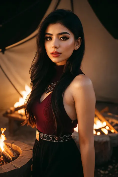 photo of (EPC4r04zm1:0.99), closeup portrait, perfect hair, (modern photo, maroon Knit top ), 24mm, (analog, cinematic, film grain:1.3), ((cosmic stargazing terrace, advanced control panels,traps and snares,mysterious artifact,potion vials, onyx stone,needle weaving tapestry, campfire,bio-luminescent mushrooms, track lighting,fantasy, gradient:1.1)), ((detailed eyes)), ((eyeliner, long lashes)), (epicPhoto), long eyelashes, (perfect waist), (painted lips)