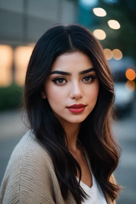 photo of (EPC4r04zm1:0.99), closeup portrait, perfect hair, (modern photo, earthy brown Cardigan ), 24mm, (analog, cinematic, film grain:1.3), ((augmented reality rehabilitation center, concrete,rammed earth, bioluminescent ocean waves, bollard lights, gradient:1.1)), ((detailed eyes)), ((eyeliner, long lashes)), (epicPhoto), long eyelashes, (perfect waist), (painted lips)