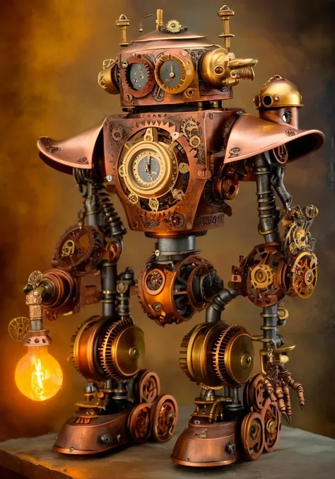 steampunk style robot witch ., mechanical, brass and copper tones, gears, intricate, detailed