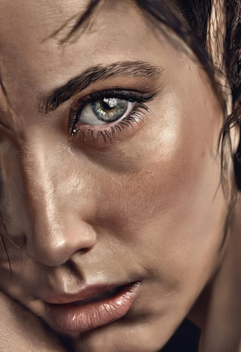 best quality, ultra detailed, photo, woman's face,the woman looks sad as she has just fallen off