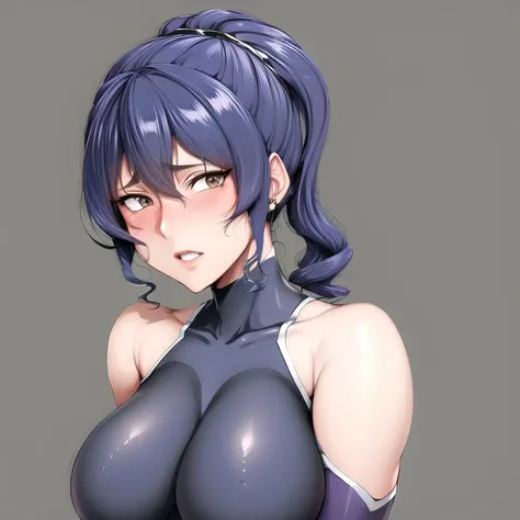 <lora:uehara_rin:1>, masterpiece, best quality, uehara_rin, body suit, bangs, bare shoulders, blue hair, highres, absurdres, (portrait:1.2), long hair,